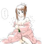  1girl boku_no_hero_academia breasts brown_hair cleavage flying_sweatdrops hk_(nt) japanese_clothes kimono large_breasts lowres open_mouth partially_undressed pink_kimono sidelocks simple_background sketch solo uraraka_ochako white_background 