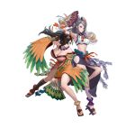  2girls attack breasts brown_eyes brown_hair fire_emblem fire_emblem_fates fire_emblem_heroes hand_fan hand_up kagero_(fire_emblem) kagero_(winds_offered)_(fire_emblem) large_breasts midriff multiple_girls non-web_source official_alternate_costume official_art orochi_(fire_emblem) orochi_(winds_offered)_(fire_emblem) pelvic_curtain pinwheel_hair_ornament purple_eyes purple_hair white_background 