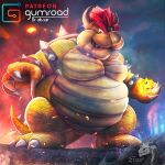  belly belly_scales big_butt bowser butt claws detailed_background digital_media_(artwork) drakaar feral heavy horn koopa male mario_bros nintendo open_mouth overweight overweight_male presenting reptile scales scalie smile solo spikes star teeth 