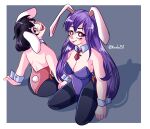  animal_ears bow bowtie carrot carrot_necklace floppy_ears highres inaba_tewi jewelry karebu52 leotard light_purple_hair long_hair necklace necktie pantyhose playboy_bunny purple_hair rabbit_ears rabbit_girl rabbit_tail red_eyes red_necktie reisen_udongein_inaba strapless strapless_leotard tail touhou 