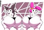  anthro big_butt black_eyes bone butt clothing duo female flower hi_res huge_butt hybrid kuromi my_melody onegai_my_melody plant sanrio scut_tail short_tail skull spade_tail tail thedeathcrow05 thong underwear white_body 