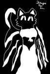  &lt;3 alternate_species anthro clothed clothing domestic_cat dress felid feline felis female female_focus hi_res mammal mandela_catalogue monochrome mouthless shadow shadow_demon simple_background simple_eyes simple_face solo tall tentacles unknown_age unsettling watermark 