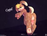  absurd_res anthro anus balls blush bodily_fluids claws cum cum_inside cum_on_body cum_on_face genital_fluids genitals hi_res look_behind looking_back male nude paws penis pooka rear_view senz solo standing text 