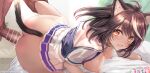  1boy 1girl absurdres alternate_animal_ears alternate_tail animal_ears ass bar_censor breasts cat_ears cat_girl cat_tail censored commentary_request condom condom_wrapper doggystyle hetero highres kitasan_black_(umamusume) kokoa_ninniku large_breasts male_pubic_hair multicolored_hair nipples open_mouth penis pleated_skirt pubic_hair school_uniform sex sex_from_behind short_hair short_sleeves skirt solo_focus streaked_hair sweat tail tracen_school_uniform umamusume white_hair white_skirt yellow_eyes 