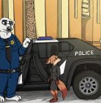  anthro bear brown_eyes canid canine car clothing disney duo female fox fur green_eyes male mammal mrs._wilde orange_body orange_fur polar_bear police_car police_uniform street uniform ursine vehicle white_body white_fur ziegelzeig zootopia 