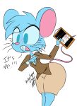  2023 anthro biped blue_body blue_eyes blue_fur blue_hair bottomwear buckteeth clothed clothed_anthro clothed_female clothing colored derpysappy digital_drawing_(artwork) digital_media_(artwork) female female_anthro freckles fur hair hi_res mammal mia_mouse mouse murid murine rodent solo tail teeth topwear whiskers 