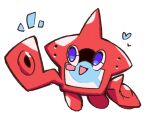  :d blush_stickers commentary_request heart kokemushi_(kuru_fox) looking_up no_humans open_mouth pokemon pokemon_(creature) purple_eyes rotom rotom_dex simple_background smile solo white_background 