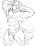  abs absurd_res anthro big_penis blue_fire blush colored_fire fire flaccid flaming_hair furlong_(live_a_hero) genitals hi_res hyena lifewonders live_a_hero male mammal muscular muscular_anthro muscular_male pecs penis pseudo_hair sketch solo yunu38 