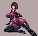  black_hair bodysuit boots cameltoe covered_navel covered_nipples impossible_bodysuit impossible_clothes kamori_sayaka latex open_mouth original purple_bodysuit purple_eyes rindou_(radical_dream) shiny_clothes skin_tight thigh_boots 