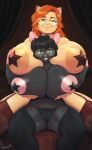  anthro anthro_on_anthro big_breasts breasts clothing domestic_cat eyewear felid feline felis female female/female galacticmichi glasses huge_breasts katrina_fowler legwear mammal mouse murid murine rodent thigh_highs wearing_glasses 