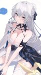  ... 1girl bare_shoulders breasts bronya_zaychik bronya_zaychik_(silverwing:_n-ex) cleavage feet_out_of_frame grey_eyes grey_hair hair_between_eyes highres homu_(honkai_impact) honkai_(series) honkai_impact_3rd large_breasts long_hair looking_at_viewer ru_yan simple_background single_thighhigh sitting sleeveless thighhighs white_background 