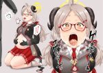  blue_archive blush burp cum cum_in_mouth cum_inflation drooling full_stomach glasses horns inflation izumi_(blue_archive) looking_at_viewer navel red_skirt saliva skirt speech_bubble stray_pubic_hair yuphiel 