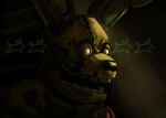  2023 animatronic anthro black_nose bow_tie detailed_background digital_media_(artwork) five_nights_at_freddy&#039;s five_nights_at_freddy&#039;s_(film) five_nights_at_freddy&#039;s_3 green_body hi_res humanoid lagomorph leporid light light_beam machine male mammal open_mouth rabbit robot scottgames shaded shadowed_face shadowy_figure shockpinkrosary side_view solo solo_focus spring_bonnie_(fnaf) springtrap_(fnaf) teeth wallpaper_(decoration) william_afton_(fnaf) yellow_eyes 