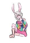  anthro clothed clothing colored emptchi fur girly hi_res kenough lagomorph leporid madi male mammal nonbinary_(lore) pink_body rabbit red_eyes sitting sketch solo 