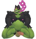  2023 anthro balls barazoku black_body bodily_fluids body_hair digital_media_(artwork) dripping erection front_view full-length_portrait fur generation_9_pokemon genital_fluids genitals green_body grin hairy_balls half-closed_eyes hand_on_leg hand_on_thigh hi_res kneeling legendary_pokemon looking_at_viewer male mr_sharky multicolored_body multicolored_fur musclegut muscular muscular_anthro muscular_male narrowed_eyes nintendo nipples okidogi pecs penis pinup pokemon pokemon_(species) portrait pose precum precum_drip presenting presenting_penis pubes simple_background slightly_chubby smile solo spread_legs spreading suggestive white_background 