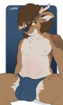  absurd_res anthro antlers athletic athletic_anthro balls big_bulge blush briefs brown_hair bulge cervine chest_tuft clothing deer dexter_draws digital_media_(artwork) freckles fur genitals green_eyes hair hi_res horn male mammal markings mostly_nude multicolored_body muntjac muntjac_deer muscular navel nipples pecs shy simple_background sitting solo spread_legs spreading tight_clothing tight_underwear topwear tuft underwear wavy_hair white_stomach 
