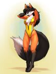  2023 3:4 absurd_res anthro big_tail breasts cleavage clothed clothing digitigrade female fur hair hi_res looking_at_viewer mammal mykegreywolf nashi_(striker1959) procyonid raccoon simple_background solo swimwear tail watermark 