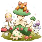  animal_focus breloom claws colored_skin commentary_request dated foongus grass green_skin morelull mushroom no_humans on_head paras pokemon pokemon_(creature) pokemon_on_head shroomish signature solid_circle_eyes solid_oval_eyes toedscool wataame4907 white_background 