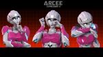  1girl 3d arcee autobot blender_(medium) blue_eyes breasts colored_skin expressions glowing glowing_eyes hand_on_own_chin helmet highres humanoid_robot jpl-animation medium_breasts metal_skin pink_lips robot robot_girl science_fiction solo transformers upper_body white_skin 