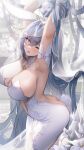  1girl animal_ears armpits arms_up ass azur_lane backless_outfit blue_eyes blue_hair blush breasts bridal_veil cleavage dress fake_animal_ears fake_tail flower gloves heart heart-shaped_pupils highres huge_breasts long_hair looking_at_viewer new_jersey_(azur_lane) new_jersey_(snow-white_ceremony)_(azur_lane) official_alternate_costume pupuki rabbit_ears rabbit_tail saliva solo symbol-shaped_pupils tail tears tongue tongue_out veil very_long_hair wedding_dress white_dress white_gloves 