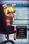  anthro blonde_hair blush brown_body chair clothed clothing deltarune english_text female furniture hair looking_at_viewer lumineko noelle_holiday sitting solo text undertale_(series) 