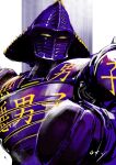  armor commentary_request helmet japanese_armor kabuto_(helmet) looking_at_viewer no_humans noisy_boy okayu_(okayumainichi) purple_armor real_steel robot science_fiction signature solo upper_body yellow_eyes 