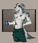  anthro bodily_fluids bulge canid canine canis clothing domestic_dog erection floppy_ears fur genital_fluids grey_body grey_fur hi_res male mammal pajama_pants pajamas precum precum_through_clothing scottie_(scottieman) scottieman shirtless solo tenting waking_up wet wet_clothing 