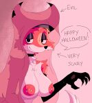  absurd_res anthro big_breasts breasts canid canine choker clothing disney english_text female fox fur half-closed_eyes halloween hi_res holidays jewelry looking_at_viewer maid_marian mammal narrowed_eyes necklace nipple_piercing nipples piercing ponporio_(artist) red_fox robin_hood_(disney) smile solo text 