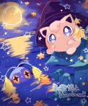  +_+ blue_eyes chinchou colored_sclera commentary_request dot_mouth hanabusaoekaki hat highres horizon jigglypuff leaf moon partially_submerged pokemon pokemon_(creature) pokemon_(game) star_(symbol) water witch_hat yellow_sclera 