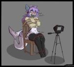  anthro bdsm blush bondage bound camera duct_tape duct_tape_gag female fish gag hair hi_res marine midriff purple_body purple_hair questionable_consent restraints rope rope_bondage sex_toy shark solo straight_legs tape tied_to_chair vibrator zoul_illustration 