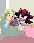  anthro baby bed bedding black_body black_fur black_nose blanket blonde_hair blue_eyes clothing duo eulipotyphlan family female fur furniture gesture gloves grey_body grey_fur group hair handwear happy hedgehog hi_res holding_baby holding_object human human_on_anthro interspecies male male/female mammal maria_robotnik newborn open_mouth pam3le red_body red_eyes red_fur sega shadow_the_hedgehog size_difference smaller_male smile sonic_the_hedgehog_(series) tan_body tan_skin trio waving white_body white_fur white_skin young 