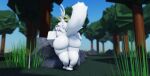  2023 2_horns 3d_(artwork) anthro arctic_wolf bent_over big_butt butt canid canine canis digital_media_(artwork) female fur grass halo hi_res horn mammal nude outside plant rear_view roblox rock sky solo tail thick_thighs tree white_body white_ears white_fur white_horn white_tail willie_piv wolf 