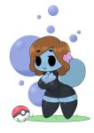  anthro armless big_breasts black_eyes blue_body breasts brown_hair clothing collar defunctumbra female generation_2_pokemon hair happy hi_res legwear nintendo pokeball pokemon pokemon_(species) simple_background smile solo stockings whitley_(bunbun_maria) wooper 