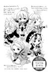  5girls ahoge bow_(weapon) braid capelet fire_emblem fire_emblem_fates greyscale hair_bun holding holding_bow_(weapon) holding_weapon hood hood_down hood_up hooded_capelet kana_(female)_(fire_emblem) kana_(fire_emblem) low_twin_braids monochrome multiple_girls nina_(fire_emblem) one_eye_closed ophelia_(fire_emblem) parted_bangs scarf selkie_(fire_emblem) tefutene translation_request twin_braids velouria_(fire_emblem) weapon 