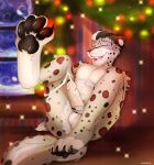  anthro balls bodily_fluids christmas cum evange feet felid foot_focus foreskin genital_fluids genitals hi_res holidays male mammal masturbation pantherine penis retracted_foreskin snow_leopard solo umbrose 