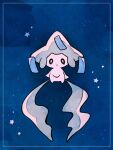  :o animal_focus blue_background border colored_skin commentary_request facial_mark hanabusaoekaki highres night night_sky no_humans pokemon pokemon_(creature) sky solid_oval_eyes solo star_(sky) tanzaku white_border white_skin 