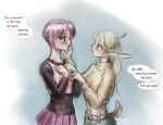  12-tf animated anthro blonde_hair brown_eyes clothing duo ear_piercing ear_ring female female/female fur hair human lagomorph leporid long_hair mammal nude piercing pink_hair ponytail rabbit ring_piercing short_hair yellow_body yellow_fur 