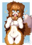  2023 4_fingers acky05 anthro barrel blue_eyes blush blush_lines breasts brown_body brown_fur brown_hair butt_from_the_front canid canine canis claws collar cute_fangs digital_media_(artwork) domestic_dog featureless_breasts featureless_crotch female female_anthro finger_claws fingers floppy_ears fluffy fur hair happy hi_res kemono mammal molosser mountain_dog multicolored_body multicolored_fur navel nude open_mouth open_smile portrait saint_bernard smile smiling_at_viewer solo tail tan_body tan_fur thigh_gap three-quarter_portrait tongue tongue_out white_body white_fur 