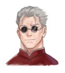  1boy chinese_clothes cropped_shoulders fate/grand_order fate_(series) grey_hair li_shuwen_(fate) li_shuwen_(old)_(fate) light_smile looking_at_viewer male_focus old old_man sdz_(inazuma) short_hair sideburns smile solo sunglasses thick_eyebrows 