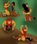  anthro clothing comic digital_media_(artwork) disney domestic_cat felid feline felis fight furry hi_res invalid_tag lion male male/male mammal mud page_(disambiguation) pantherine scar simba_(disambiguation) swimwear the_lion_king wrestling 