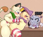  absurd_res alolan_form alolan_meowth ambiguous_gender anthro arm_pull armwear being_watched blue_eyes blush clothing delcatty from_behind_position generation_1_pokemon generation_3_pokemon group hi_res legwear looking_at_another male male_penetrating meowth nintendo open_mouth penetration pokemon pokemon_(species) pokemorph prison_guard_position purple_body purple_eyes regional_form_(pokemon) sex smile softestpuffss thick_thighs trio yellow_body 