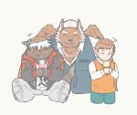  anthro black_body black_fur brown_body brown_fur brown_hair canid canine canis dessert domestic_dog food fur group hair human ice_cream lifewonders male mammal marchosias_(tas) mmontagne patting_head tadatomo tokyo_afterschool_summoners trio white_hair wings wolf 