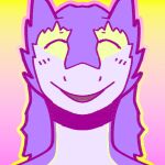  1:1 ambiguous_gender animated anthro female_(lore) fur gradient_background headshot_portrait hi_res mauvedash open_mouth portrait purple_body purple_fur sergal short_playtime simple_background solo white_body white_fur yellow_body yellow_fur 