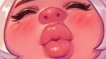  anthro blush cyancapsule domestic_pig emelie_(cyancapsule) eyelashes female hair hi_res kissing lips mammal pink_body pink_skin solo suid suina sus_(pig) thick_lips white_hair 