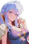  1girl ahonoko breasts cape collar commission commissioner_upload fire_emblem fire_emblem:_genealogy_of_the_holy_war hair_down hair_twirling ishtar_(fire_emblem) ishtar_(fire_emblem)_(echoing_thunder) official_alternate_costume purple_eyes purple_hair 