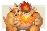  2023 4_fingers anthro biped bowser fingers fire hi_res kemono kinoshita-jiroh koopa mario_bros nintendo scalie simple_background solo 