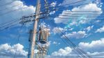  blue_sky cloud cloudy_sky commentary day lens_flare light_rays mtda3235 no_humans original outdoors power_lines scenery sky transformer utility_pole 