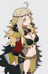  1girl ahoge arms_behind_back blonde_hair book breasts commentary_request facing_to_the_side fire_emblem fire_emblem_fates fire_emblem_heroes grey_eyes guu_(hakahonoo) highres holding holding_book long_hair looking_at_viewer medium_breasts midriff navel ophelia_(fire_emblem) ophelia_(starlit_maiden)_(fire_emblem) solo swept_bangs 