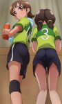  2girls ass character_request drink extra gym_shorts haruyama_kazunori looking_at_viewer multiple_girls precure short_hair shorts 