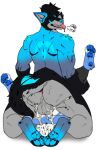  absurd_res anal anthro anus backsack balls bigbutt blue_body blue_fur bodily_fluids canid cum cum_inside duo from_front_position fur genital_fluids genitals hi_res lagomorph leporid looking_at_viewer lying male male/male male_penetrated male_penetrating male_penetrating_male mammal missionary_position nude on_back penetration rabbit rear_view reduxpionnwolf sex simple_background 